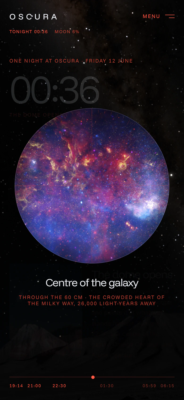 The eyepiece on a phone, the centre of the galaxy filling the width of the screen.