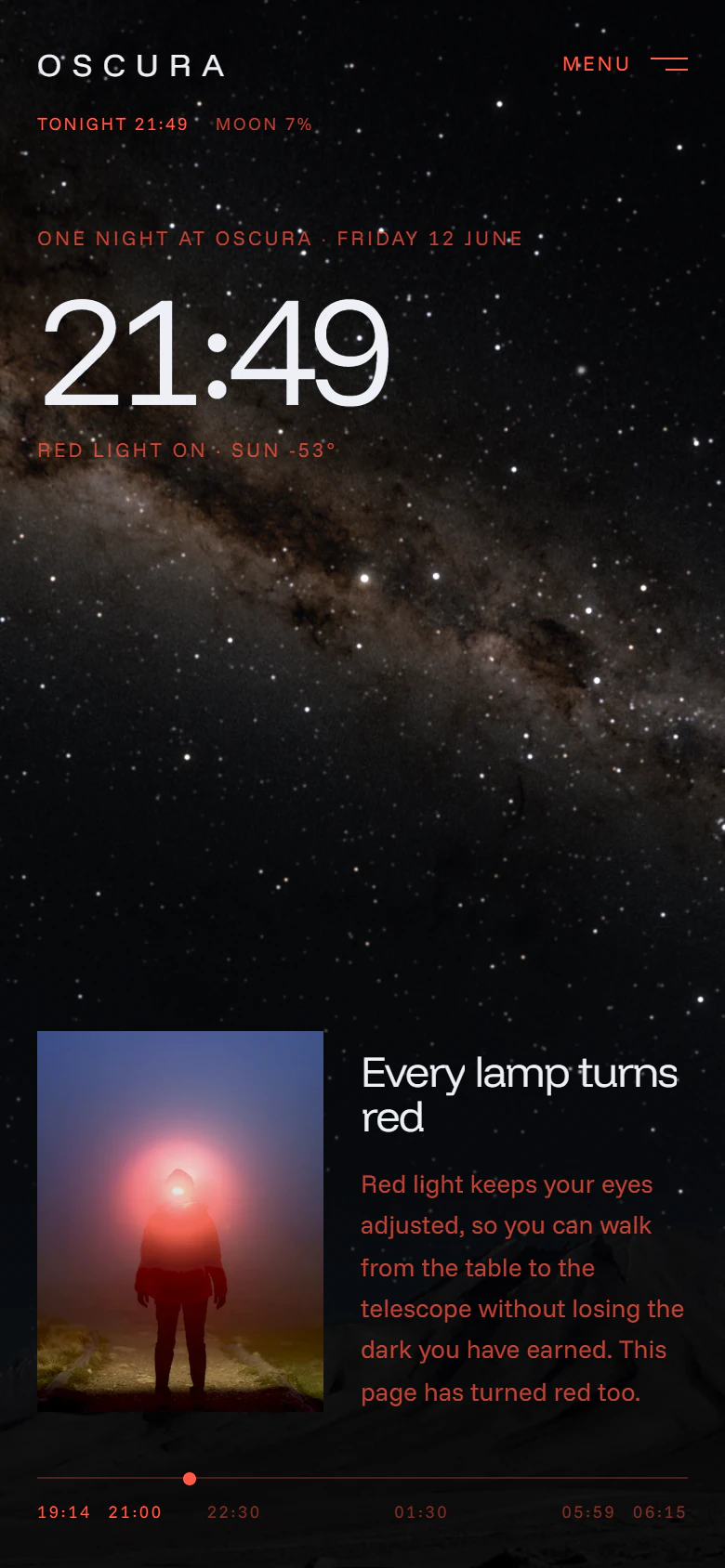 The night on a phone at 21:49, the page turned red, the clock above “Every lamp turns red”.