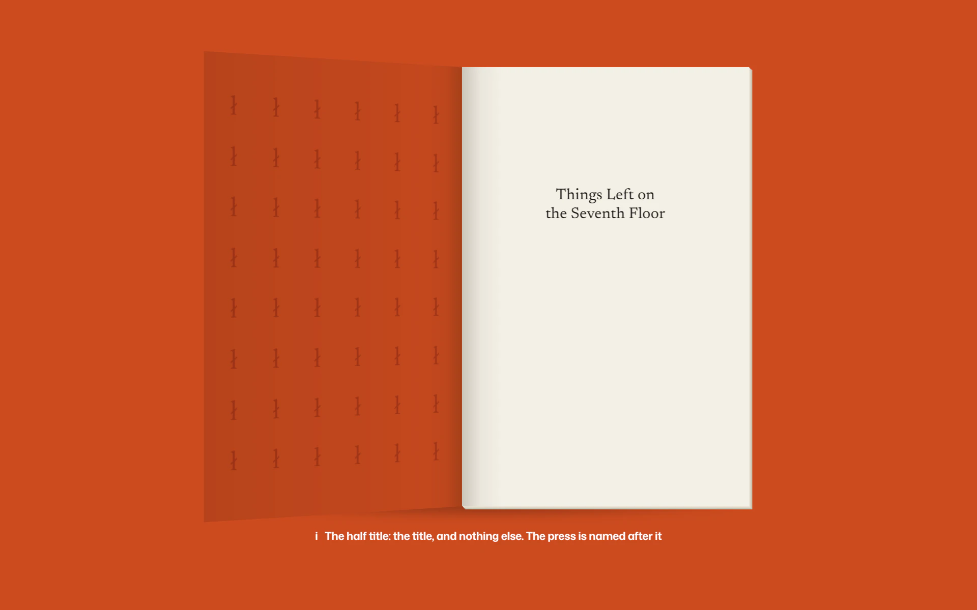 The cover turned back: an endpaper patterned with the book's ł, beside the half title, the book's name and nothing else.